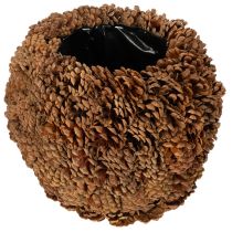 Článok Dekoratívny kvetináč s borovicovými šiškami, prírodný vzhľad, 27 cm. Okrúhly kvetináč z borovicových šišiek, prírodná hnedá farba, vyrobený zo šišiek, 27 cm x 22 cm.