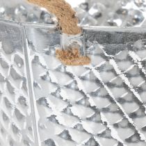Článok Zinkový hrniec, tvar diamantu, s lanovými rúčkami, bielo natretý, Ø24,5 cm V21 cm