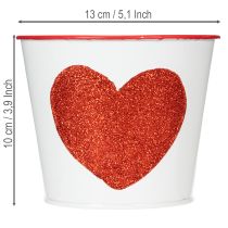 položky Biely kvetináč s červeným srdcom, kvetináč, Ø13cm V10,5cm
