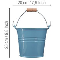 položky Dekoratívne vedro, kovové, drevená rukoväť, kvetináč, modré, výška 16 cm, 2 kusy