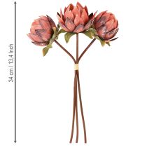 položky Dekoratívne umelé kvety Protea červeno-oranžové 34cm 3ks