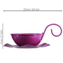 položky Dekoratívna kovová šálka na čaj s podšálkou, fialová, Ø11,5 cm, V8 cm, 2 kusy