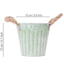 Článok Dekoratívny kvetináč, kovové vedro na sadenie, kvetináč s rúčkami, ružovo-zeleno-žltý shabby chic Ø15cm V13cm 3-dielna sada