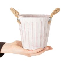 Článok Dekoratívny kvetináč, kovové vedro na sadenie, kvetináč s rúčkami, ružovo-zeleno-žltý shabby chic Ø15cm V13cm 3-dielna sada