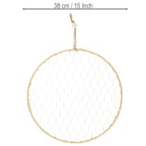 položky Dekoratívny kovový prsteň Ø38cm, závesná dekorácia, rafia, strieborná, prírodná, boho dekorácia na stenu, všestranné zdobenie, 4 kusy