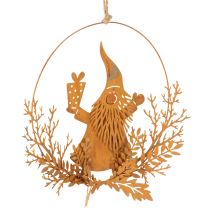položky Vianočný ozdobný prsteň, sob v kruhu, Santa Claus s darčekom, kovová dekorácia, hrdzavý povrch, Ø18 cm, sada 2 kusov