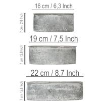 položky Dekoratívna kovová miska, oválna, sivá, D 22,5/19,5/16 cm, sada 3 kusov