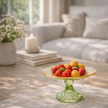 položky Dekoratívny sklenený tanier s nohou, kvetinový vzor, ideálny na slávnostnú prezentáciu, 15 cm