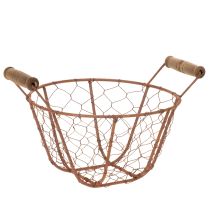položky Drôtený košík, kovový košík s rúčkou, drevo, hrdza, dekoratívny, Ø18cm