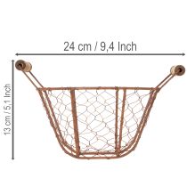 položky Drôtený košík, kovový košík s rúčkou, drevo, hrdza, dekoratívny, Ø18cm