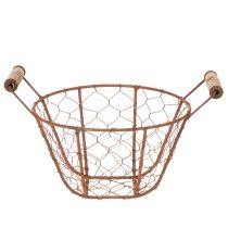 položky Drôtený košík, kovový košík s rúčkou, drevo, hrdza, dekoratívny, Ø18cm