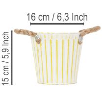 položky Vedro na sadenie, kvetináč s rúčkami, kovová dekorácia ružová/zelená/žltá shabby chic Ø16,5 cm V15 cm 3-dielna sada