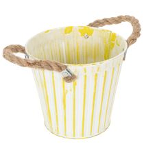 položky Vedro na sadenie, kvetináč s rúčkami, kovová dekorácia ružová/zelená/žltá shabby chic Ø16,5 cm V15 cm 3-dielna sada