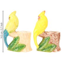 položky Exotický svietnik s keramickými vtáčikmi, ručne maľovaný, V14,5 cm, 2 ks