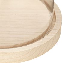 položky Sklenený zvonček na drevenom podnose, sklenená dóza, číra, prírodná, Ø17cm, V24cm