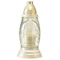 položky Hrobová svetlá sklenená váza retro náhrobný lampáš číre biele zlato Ø11cm V26,5cm