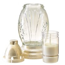 položky Hrobová svetlá sklenená váza retro náhrobný lampáš číre biele zlato Ø11cm V26,5cm