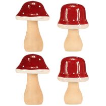 položky Drevené huby, muchotrávky, dekorácia, drevo, FSC, červeno-hnedé, V6,5/7 cm, 4 kusy
