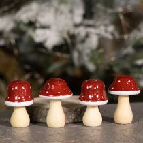 položky Drevené huby, muchotrávky, dekorácia, drevo, FSC, červeno-hnedé, V6,5/7 cm, 4 kusy