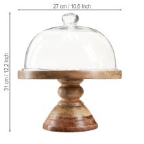položky Drevený tanier so sklenenou kupolou, ozdobný sklenený zvonček, Ø27cm V31cm