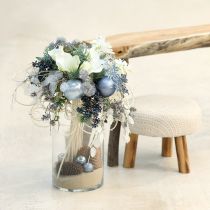 položky Sada modro-strieborných sklenených guľôčok – matné a lesklé, sklenené dekorácie na zimné kvetinové aranžmány, 7,5 cm, 12 kusov