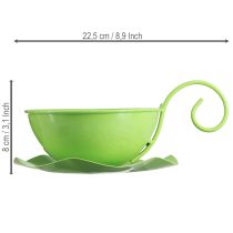 položky Kovový dekoratívny hrnček, jablkovozelený, s podšálkou, V8cm Ø11,5cm, 2 kusy