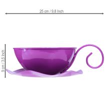položky Kovový dekoratívny hrnček Ø16cm V9cm šálka na čaj s podšálkou fialová 2ks