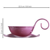 položky Kovová ozdobná šálka s podšálkou, ružová, V8cm Ø11,5cm, 2 kusy