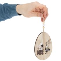 položky Závesné veľkonočné vajíčka, drevené vajíčko s králikom, prírodná biela, 13 cm, 6 kusov