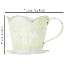 položky Kvetináč, ozdobný držiak na kávový filter, kovový pohár na sadenie, zeleno-biela kvetinová dekorácia, shabby chic, V11cm Ø11cm
