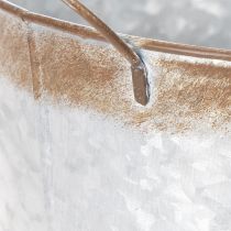 položky Kvetináč s rúčkami, ozdobná miska s hrdzavou úpravou, strieborná kovová nádoba Ø26cm V25,5cm