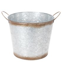 Článok Kvetináč s rúčkami, ozdobná miska s hrdzavou úpravou, strieborná kovová nádoba Ø26cm V25,5cm