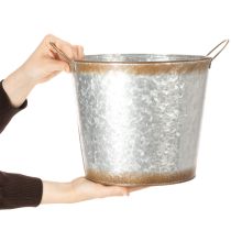 Článok Kvetináč s rúčkami, ozdobná miska s hrdzavou úpravou, strieborná kovová nádoba Ø26cm V25,5cm