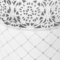 položky Kvetináč s čipkovaným vzorom, kovová nádoba, dekoratívne vedro, biela, strieborná, shabby chic, V28/25,5/23,5 cm, Ø29,5/25,5/20 cm, sada 3 kusov