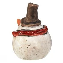 položky Keramická figúrka snehuliaka, biela, 6,9 cm – zimná vianočná dekorácia – 6 ks