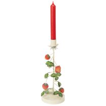 položky Kovový svietnik s jahodovou dekoráciou, krémový, okrúhly, V26 cm