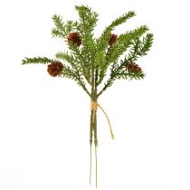 položky Umelá jedľová vetvička s prírodnými šiškami, jutová vianočná dekorácia, 28 cm, sada 4 kusov