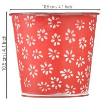 položky Červeno-biely mini kvetináč, kvetinový vzor, kov, Ø10,5 cm V10,5 cm