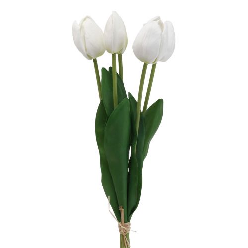 Biele tulipány Dekorácia Real Touch Umelé kvety jar 49cm 5 ks