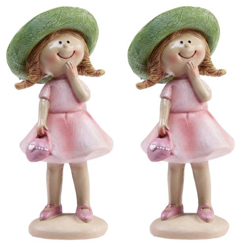 Floristik24 Ozdobné figúrky dievča s klobúkom ružová zelená 6,5x5,5x14,5cm 2ks