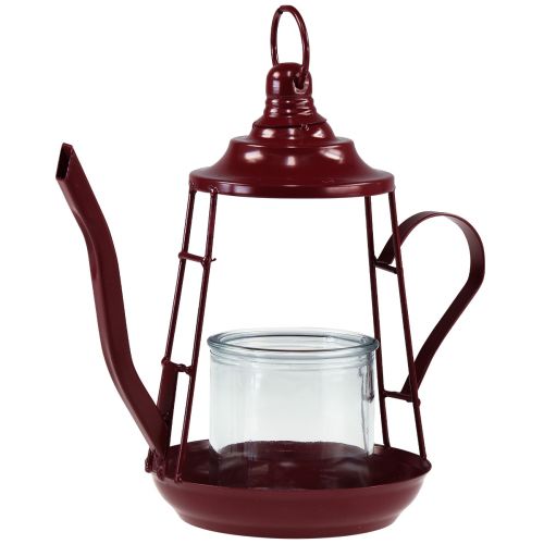 položky Svietnik na čajovú sviečku sklenený lampáš čajník červený Ø13cm V22cm