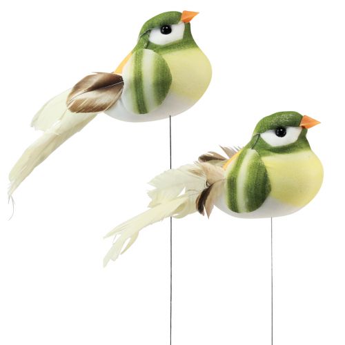 položky Vtáčik z peria na drôte ozdobný vtáčik s pierkami zelená oranžová 4cm 12ks