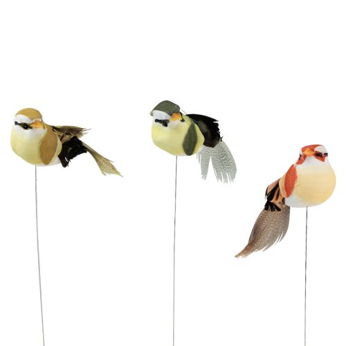Vtáčik z peria na drôte ozdobný vtáčik s pierkami zelený 4cm 12ks