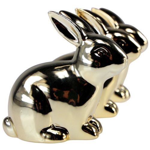 Floristik24 Keramické králiky zlatý králik sediaci kovový vzhľad 8,5cm 3ks