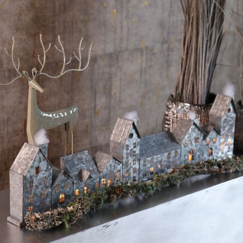 Dekoratívny rad domčekov s držiakmi na čajové sviečky, adventná dekorácia, 68 cm | Floristik24.sk