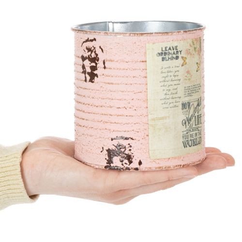 položky Dekoratívny kvetináč v plechovke lososový, kovový, letná dekorácia Ø11cm V10,5cm