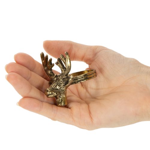 Kovový krúžok na obrúsky s hlavou jeleňa v zlatom vzhľade, 6 cm, 4 kusy | Floristik24.sk