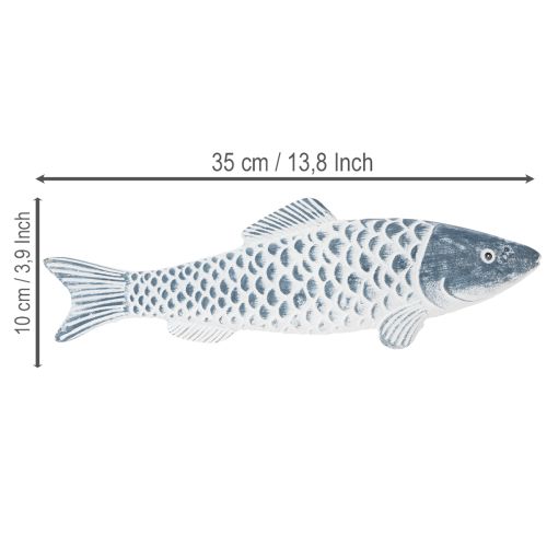 Drevená rybka v modrej a bielej farbe, dekorácia rybky, drevená múčka, 35 cm, 1 kus | Floristik24.sk