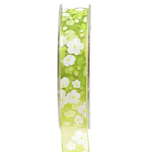 Floristik24 Jarná stuha s kvetmi darčeková stuha zelená 20mm 20m