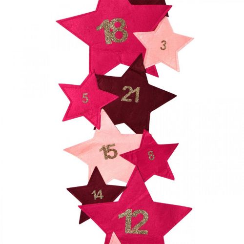 položky Adventný kalendár na naplnenie filcových hviezd ružová, červená H2m